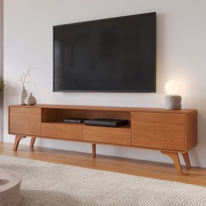 Rack para Tv até 75 Polegadas Pés Madeira Maciça com Regulagem 220cm Ares