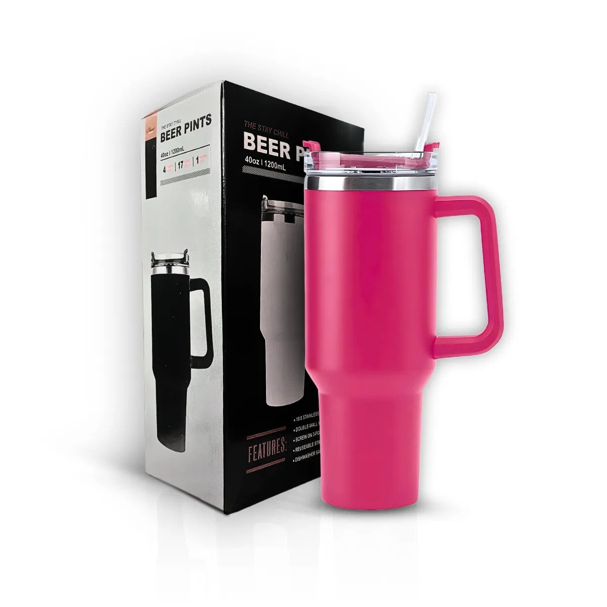 Copo Térmico Grande 1200 Ml Canudo Parede Dupla Rosa Pink