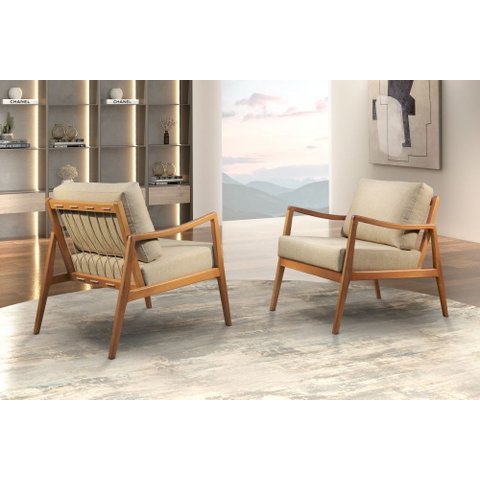 Poltrona Decorativa Linho Bege Claro Isis