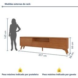 Rack para Tv até 75 Polegadas Pés Madeira Maciça Laqueado 237cm Piazza New - 3