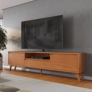 Rack para Tv até 75 Polegadas Pés Madeira Maciça Laqueado 237cm Piazza New