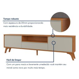 Rack para Tv até 75 Polegadas Pés Madeira Maciça 237cm Piazza New - 4