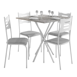 Conjunto de Mesa com 4 Cadeiras Diamante Reta Mdf 15mm Fibra - Branco/cinza - 1