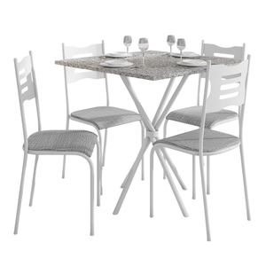 Conjunto de Mesa com 4 Cadeiras Diamante Reta Mdf 15mm Fibra - Branco/cinza