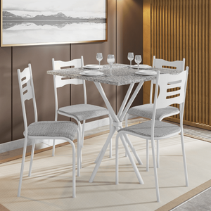Conjunto de Mesa com 4 Cadeiras Diamante Reta Mdf 15mm Fibra - Branco/cinza