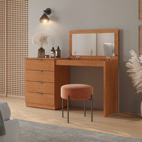 Penteadeira Camarim com Porta Joias e Tampo Reclinável 4 Gavetas Afrodite 100%mdf