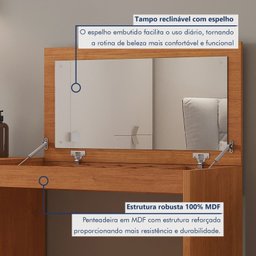 Penteadeira Camarim com Porta Joias e Tampo Reclinável 4 Gavetas Afrodite 100%mdf - 7