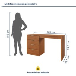 Penteadeira Camarim com Porta Joias e Tampo Reclinável 4 Gavetas Afrodite 100%mdf - 5