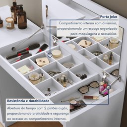 Penteadeira Camarim com Porta Joias e Tampo Reclinável 4 Gavetas Afrodite 100%mdf - 11