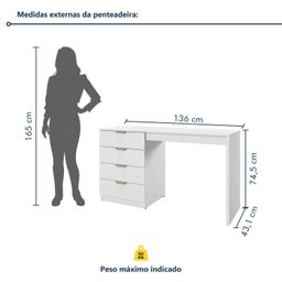 Penteadeira Camarim com Porta Joias e Tampo Reclinável 4 Gavetas Afrodite 100%mdf - 5