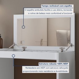 Penteadeira Camarim com Porta Joias e Tampo Reclinável 4 Gavetas Afrodite 100%mdf - 7