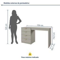 Penteadeira Camarim com Porta Joias e Tampo Reclinável 4 Gavetas Afrodite 100%mdf - 4