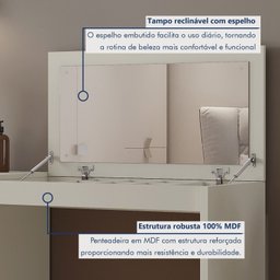 Penteadeira Camarim com Porta Joias e Tampo Reclinável 4 Gavetas Afrodite 100%mdf - 6