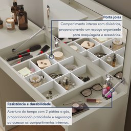 Penteadeira Camarim com Porta Joias e Tampo Reclinável 4 Gavetas Afrodite 100%mdf - 7