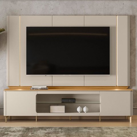 Rack com Painel para TV até 75 Polegadas MDF 239CMX200CM Santorini Branco