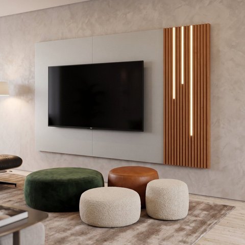 Painel para TV Ripado com LED 100% MDF 220cm Valencia Bege