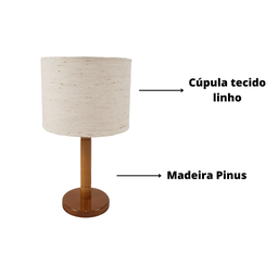 Abajur Sofia para Quarto Luminária Cúpula Linho - 6