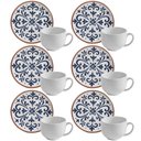 Ver imagem 1 de Jogo 6 Xícaras de Chá com Pires Branca e Azul 220ml Cerâmica Stoneware Coimbra Porto Brasil