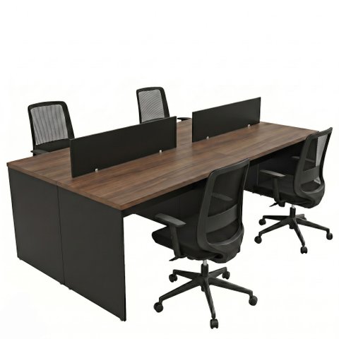 Conjunto Estação de Trabalho 4 Lugares com 4 Cadeiras Escritório Mesa 120x60cm