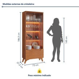 Cristaleira 2 Portas 1 Gaveta 3 Prateleiras com Led Pés em Madeira Maciça Grecia New - 3