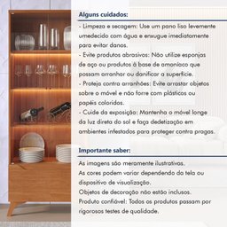 Cristaleira 2 Portas 1 Gaveta 3 Prateleiras com Led Pés em Madeira Maciça Grecia New - 11