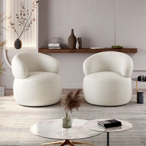 Conjunto 2 Poltronas Orgânica Atemporal Base Giratória Eloah Bouclé Italiano Off White
