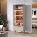 Ver imagem 1 de Cristaleira 2 Portas 1 Gaveta 3 Prateleiras com Led Pés em Madeira Maciça Grecia New