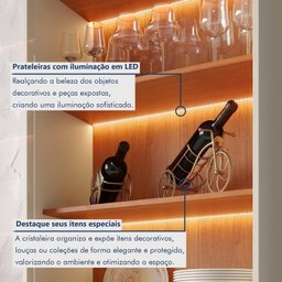 Cristaleira 2 Portas 1 Gaveta 3 Prateleiras com Led Pés em Madeira Maciça Grecia New - 4