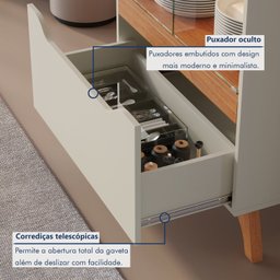 Cristaleira 2 Portas 1 Gaveta 3 Prateleiras com Led Pés em Madeira Maciça Grecia New - 8