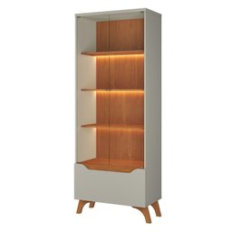 Cristaleira 2 Portas 1 Gaveta 3 Prateleiras com Led Pés em Madeira Maciça Grecia New - 2