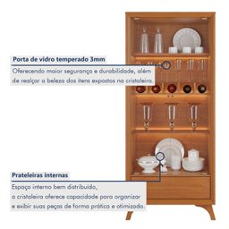 Cristaleira com Adega e Iluminação Led com Pés em Madeira Maciça Laqueado e 1 Gaveta Prime - 10