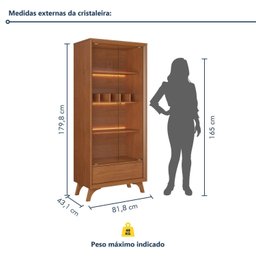 Cristaleira com Adega e Iluminação Led com Pés em Madeira Maciça Laqueado e 1 Gaveta Prime - 3