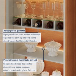 Cristaleira com Adega e Iluminação Led com Pés em Madeira Maciça Laqueado e 1 Gaveta Prime - 13