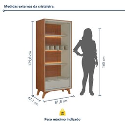 Cristaleira com Adega e Iluminação Led com Pés em Madeira Maciça Laqueado e 1 Gaveta Prime - 3