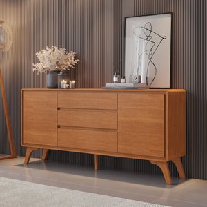 Buffet 2 Portas 3 Gavetas 165cm Pés em Madeira Maciça Ares