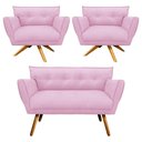 Ver imagem 1 de Kit 01 Namoradeira e 02 Poltronas Anitta Suede Rosa Bebê