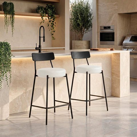 Banqueta Cozinha Alta Encosto Preto KIT2 Industrial Preto Londrina PU D03 - D'Rossi