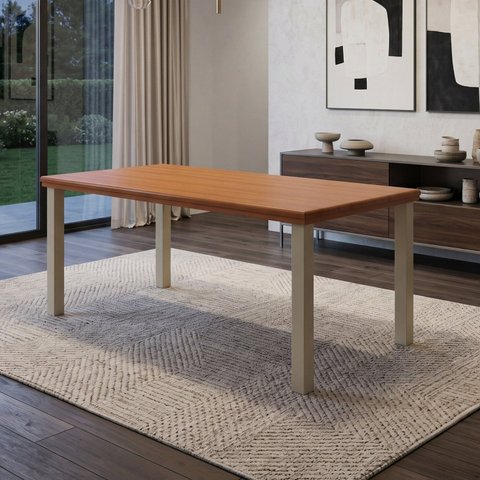 Mesa de Jantar 6 Lugares Industrial Madeira Maciça 160x90cm Athenas Marrom Dourado/Marrom