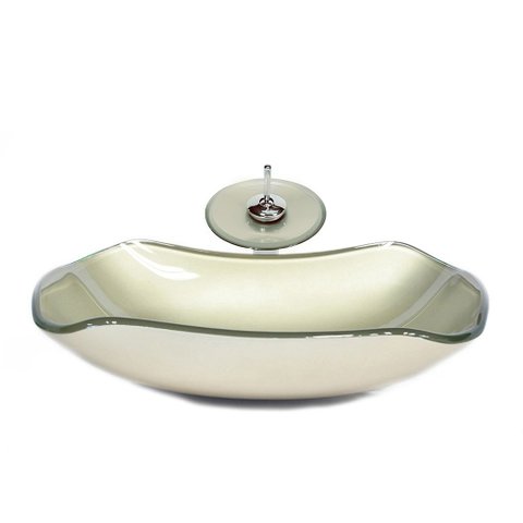 CUBA DE VIDRO ABAULADA 45CM CHAMPANHE + VALVULA + TORNEIRA CASCATA