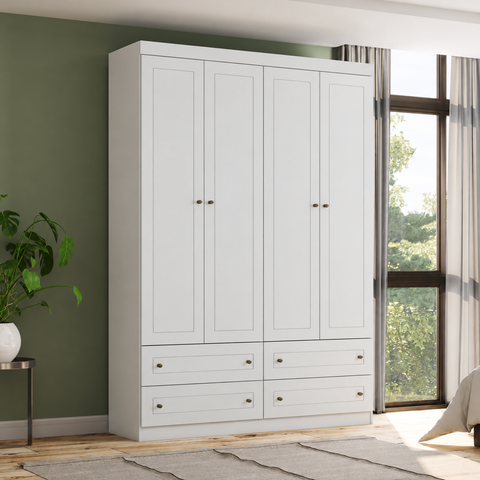 Guarda Roupa Solteiro 4 Portas com 4 Gavetas Elegante Americano Henn