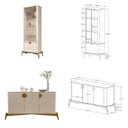 Ver imagem 2 de Kit 2 Peças com Cristaleira e Buffet Cantos Curvos com Vidro 100% MDF e Madeira Maciça Buriti Branco