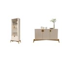 Ver imagem 1 de Kit 2 Peças com Cristaleira e Buffet Cantos Curvos com Vidro 100% MDF e Madeira Maciça Buriti Branco