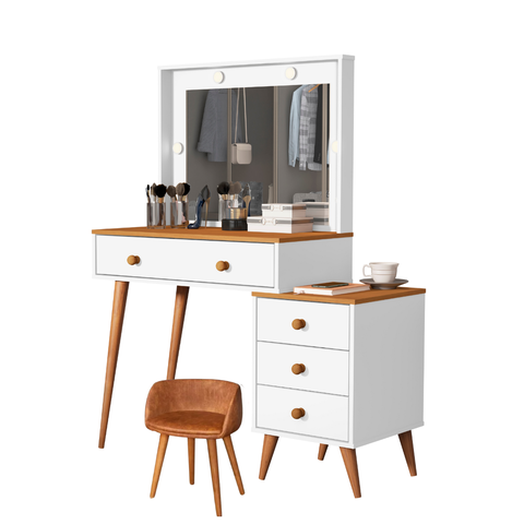 Penteadeira Agata com Banqueta Amsterdã Cor Branco com Nature