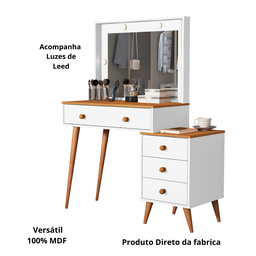 Penteadeira Agata com Banqueta Amsterdã Cor Branco com Nature - 2