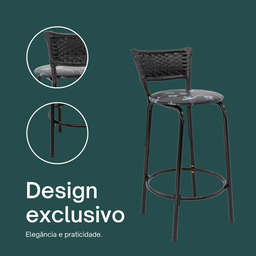 Kit 4 Banquetas para Balcão Cozinha Gourmet Junco Preto Bancada Ilha Banco 60cm Itagold - 4