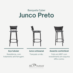 Kit 4 Banquetas para Balcão Cozinha Gourmet Junco Preto Bancada Ilha Banco 60cm Itagold - 3