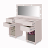Penteadeira Camarim Clean Barata 5 Gaveta 2 Portas com Espelho e Led Mdf Rosa Acetinado - 2