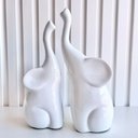 Ver imagem 4 de Dupla escultura elefante branco mãe e filho de cerâmica