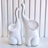 Dupla escultura elefante branco mãe e filho de cerâmica - 4