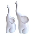 Ver imagem 1 de Dupla escultura elefante branco mãe e filho de cerâmica